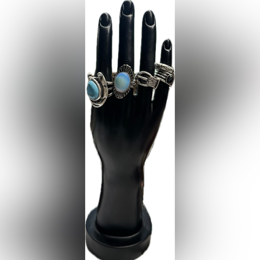 Shyanne Silver and Blue Stone Ring Set